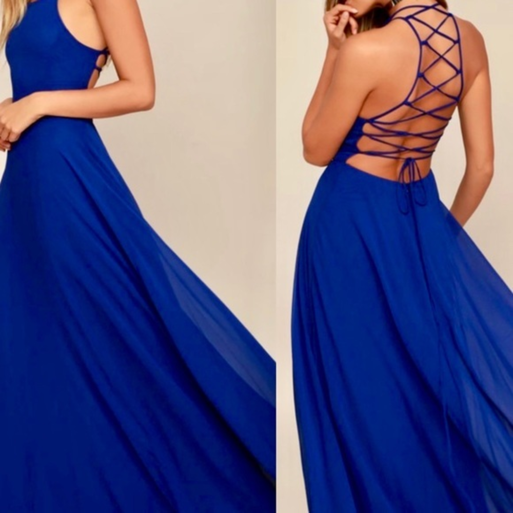 Lulus Small Royal Blue Maxi Dress‎ Formal Bridesmaid Summer Spring Wedding Guest